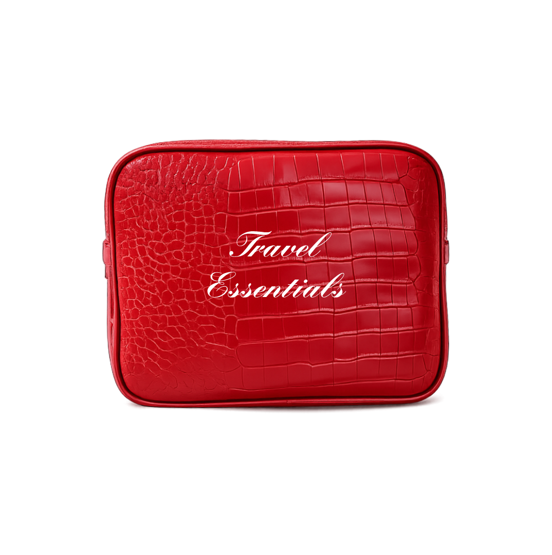 Travel Essentials Large Red Croc Pouch