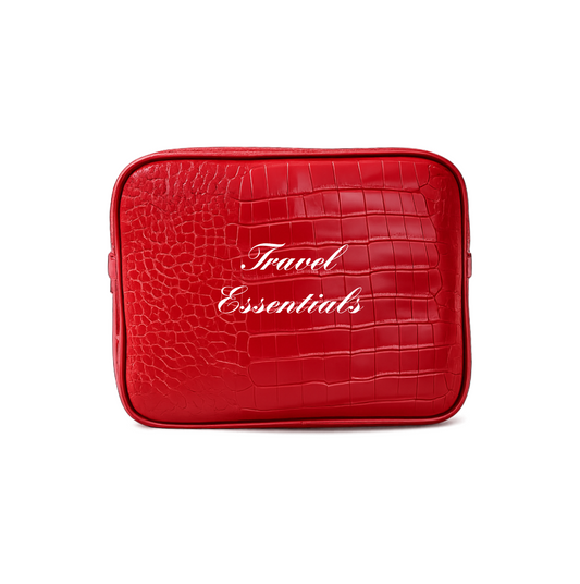 Travel Essentials Large Red Croc Pouch