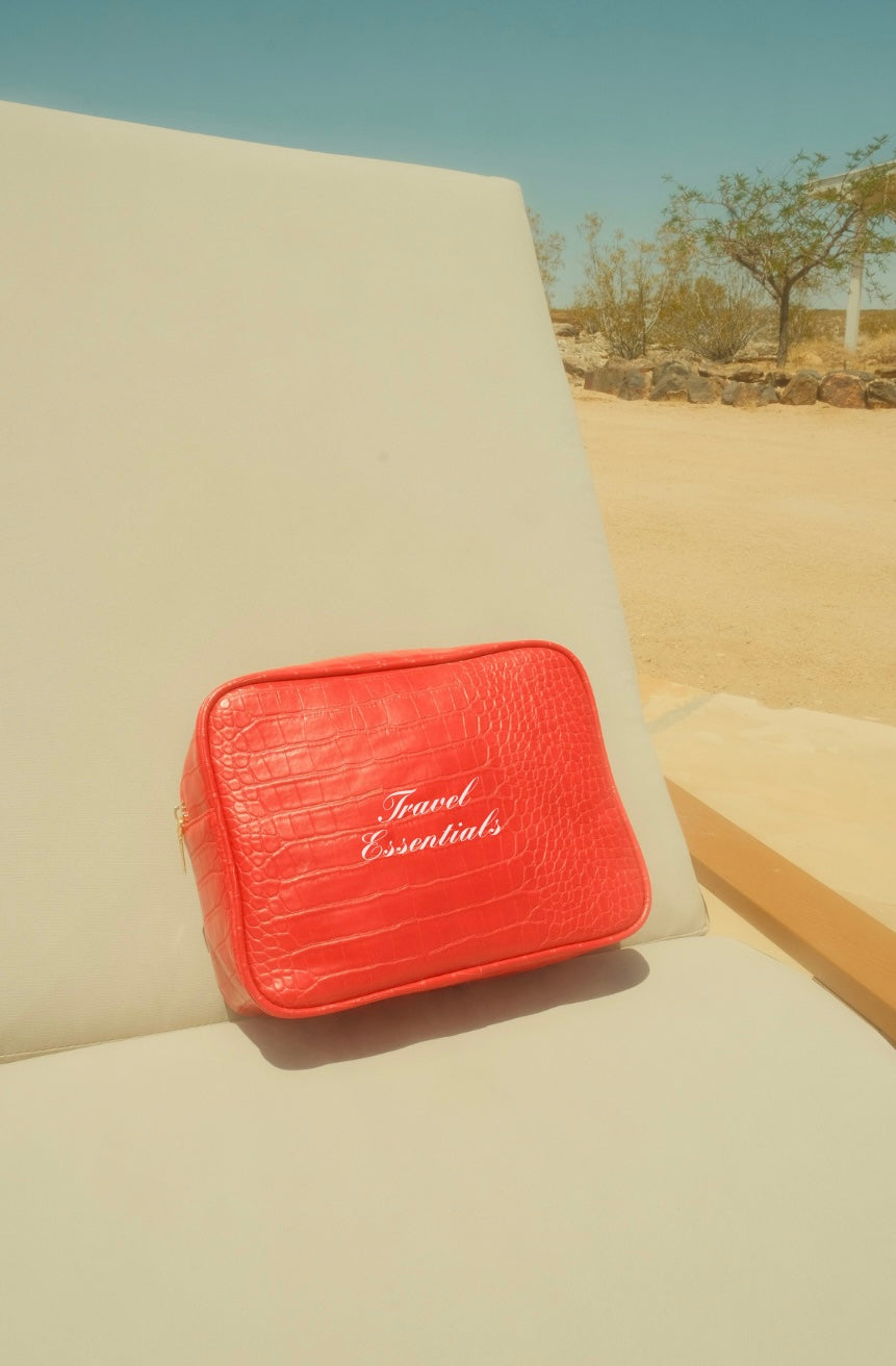 Travel Essentials Large Red Croc Pouch