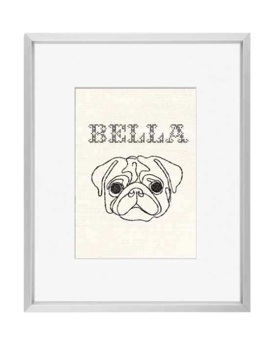 Pet + Name Embroidered Cross Stitch Textile