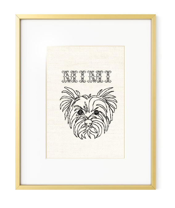 Pet + Name Embroidered Cross Stitch Textile